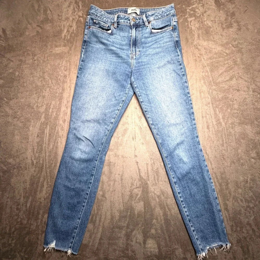 Paige Hoxton Ankle Jeans Women 29‎ Blue High Rise Raw Hem Skinny Stretch Denim
